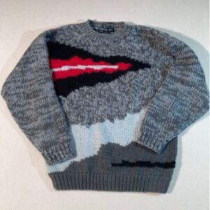 Sole Handmade‎ Sweater VTG Men's XL Black/Grey/Red Abstract Grandpacore Eclectic